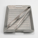 Camping Grill Plate with Ridges and Tongs - Portable Cooking Set