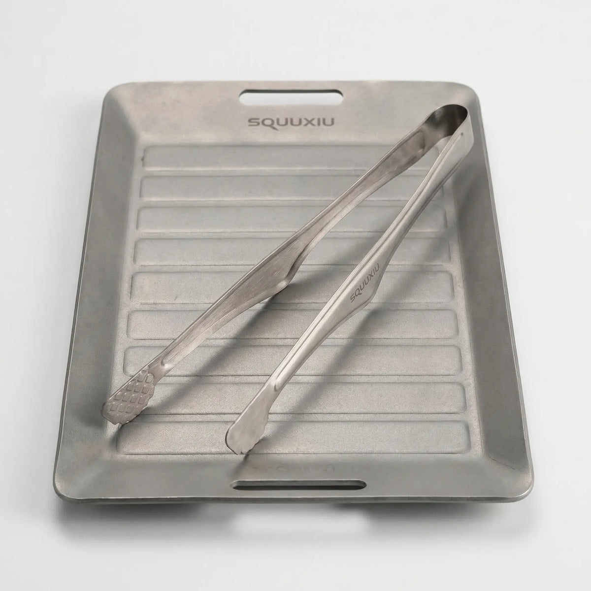 Camping Grill Plate with Ridges and Tongs - Portable Cooking Set