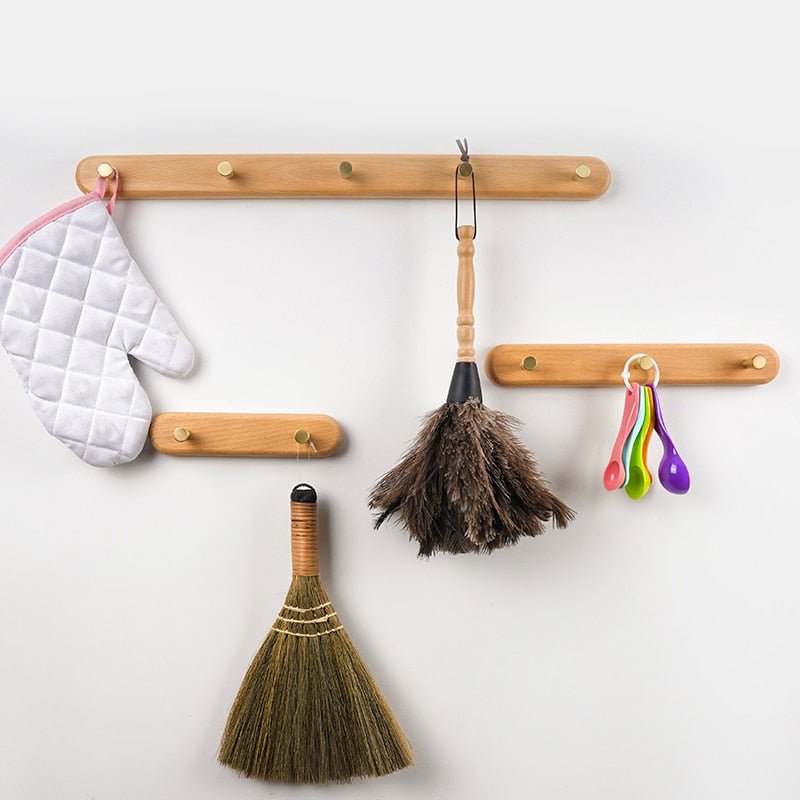 NaturaLine | Eleganter Holz-Wandgarderobenhaken mit Messinghaken