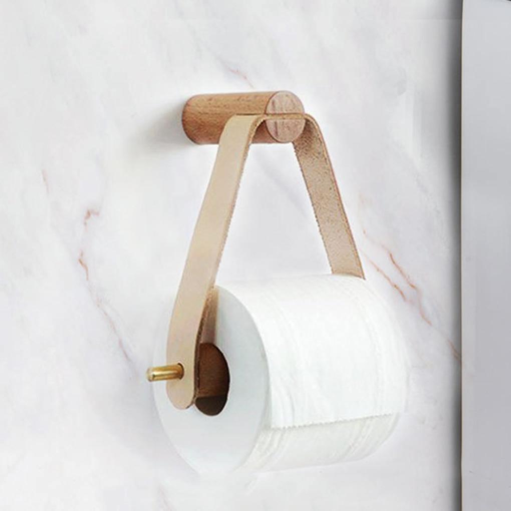 Eleganter Toilettenpapierhalter aus Eichenholz & Kunstleder