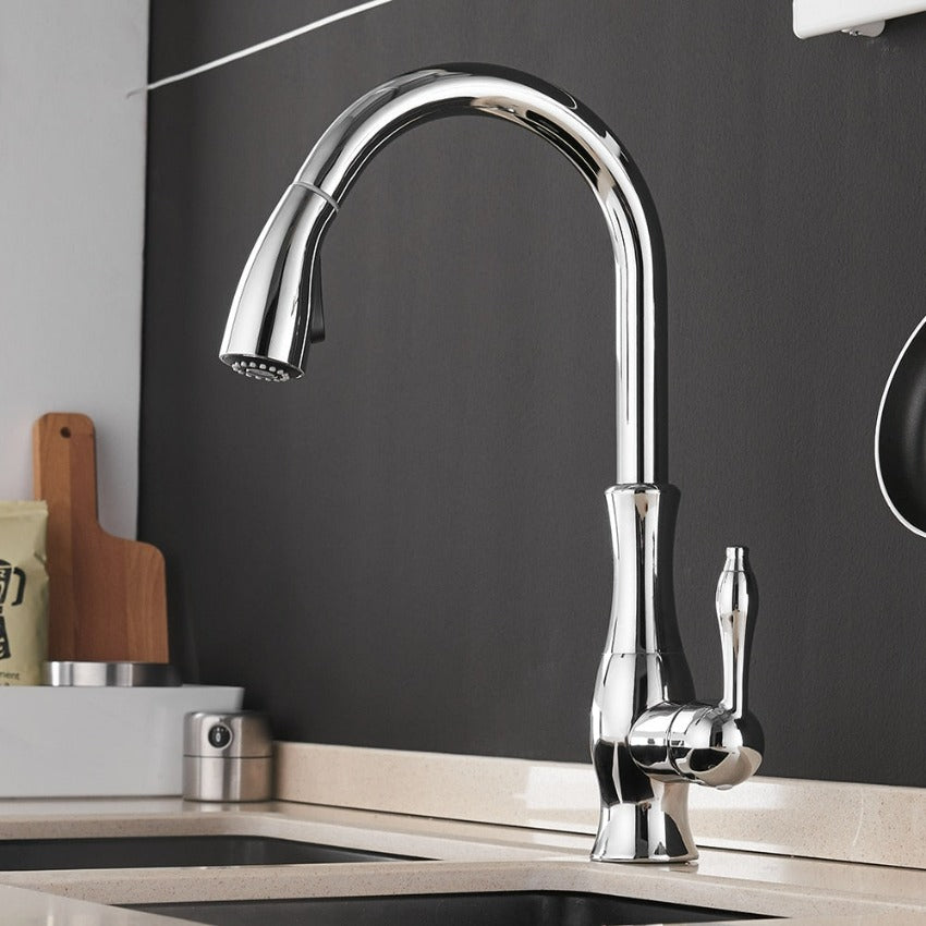 Eleganter Küchenarmatur mit ausziehbarem Brausekopf – Edelstahl 360° schwenkbar