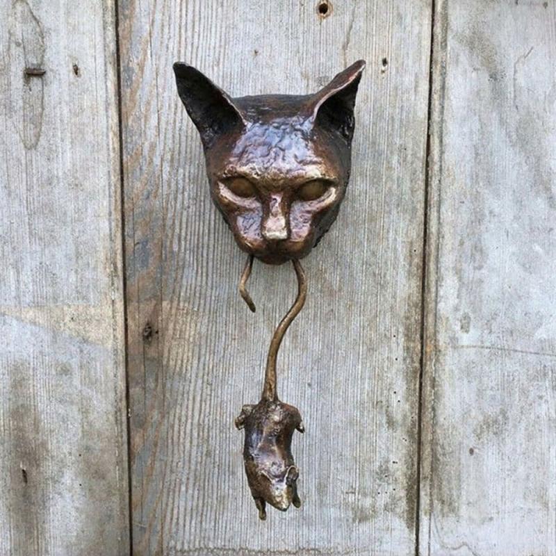 Kreativer Katzen-Maus Türklopfer aus Metall