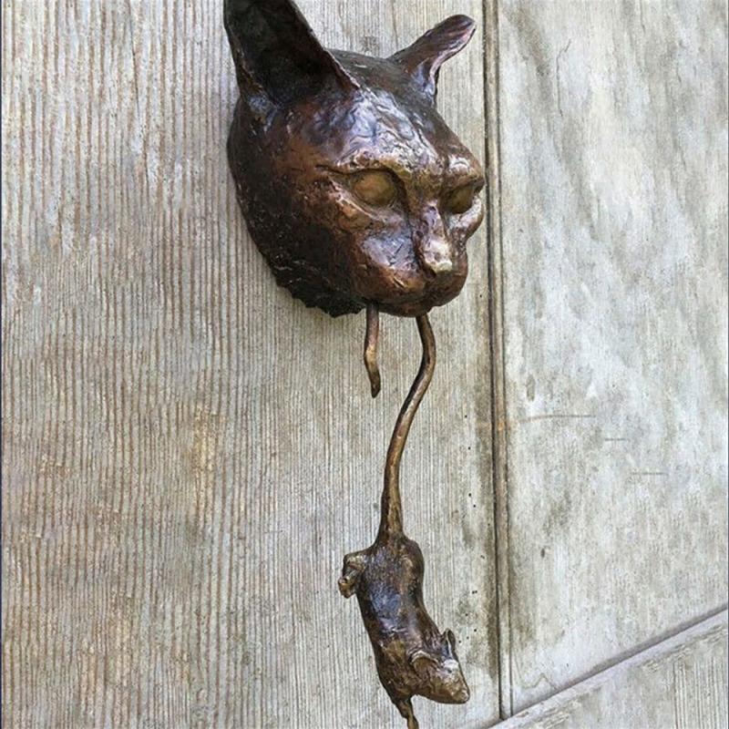 Kreativer Katzen-Maus Türklopfer aus Metall