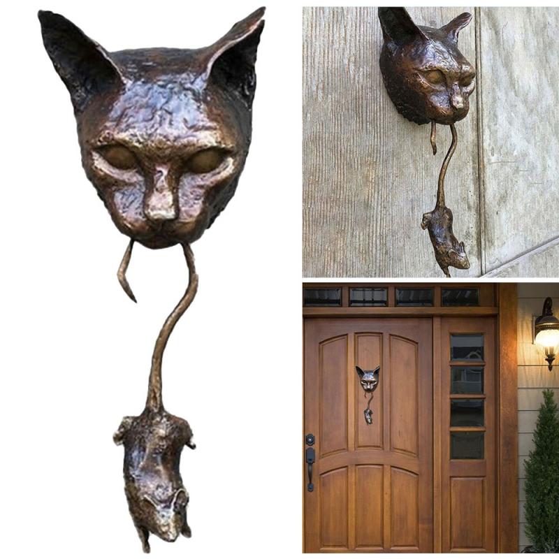 Kreativer Katzen-Maus Türklopfer aus Metall