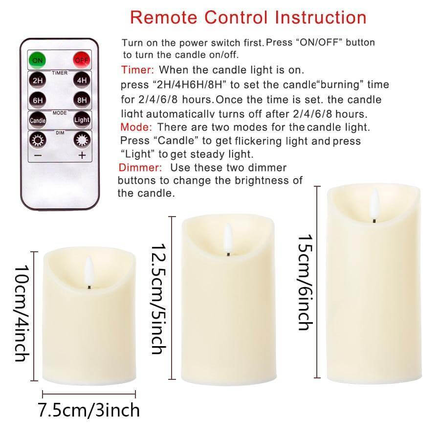3 Stück LED Kerzen ohne Flamme mit Fernbedienung