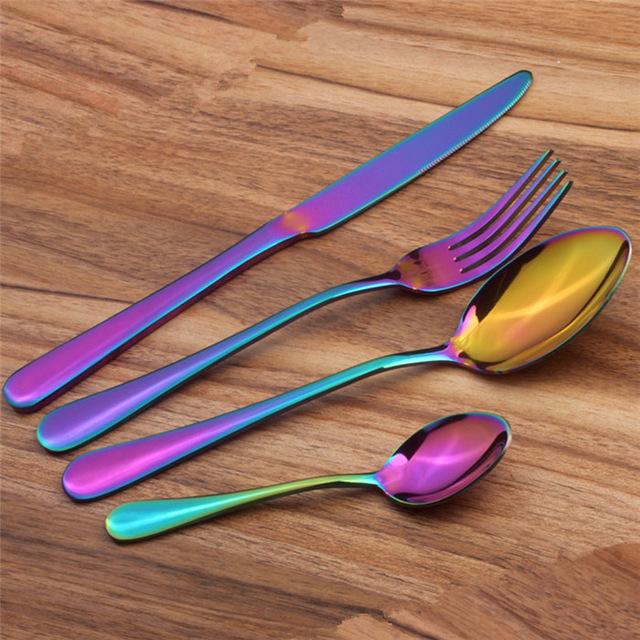 Regenbogen Besteckset (4-teilig) – Buntes Essbesteck