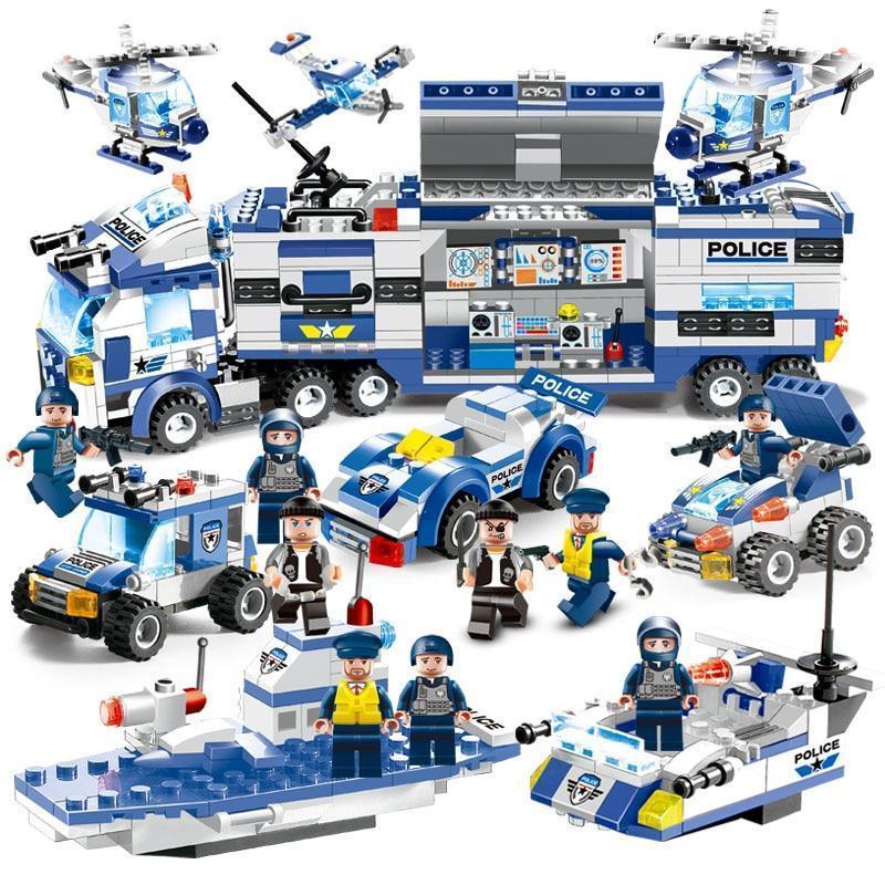 Städtische Polizei-Baustation | 8-in-1 Bauklötze für Kinder