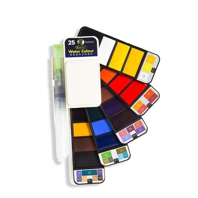 Aquarellfarb-Set mit Wasserpinsel und Pigment | AquaArtistry
