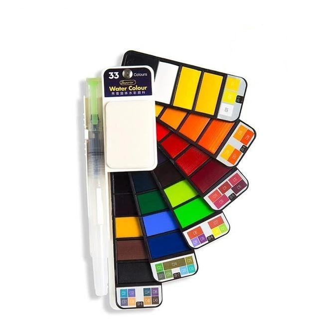 Aquarellfarb-Set mit Wasserpinsel und Pigment | AquaArtistry