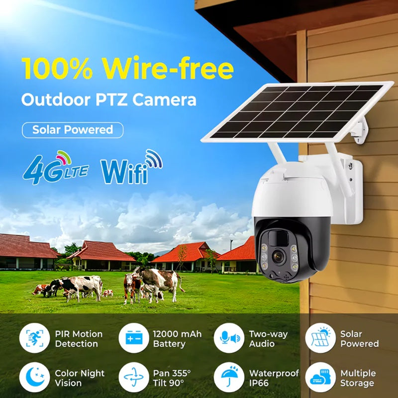 2K Solarbetriebene WIFI PTZ Kamera mit Nachverfolgung und Nachtsicht