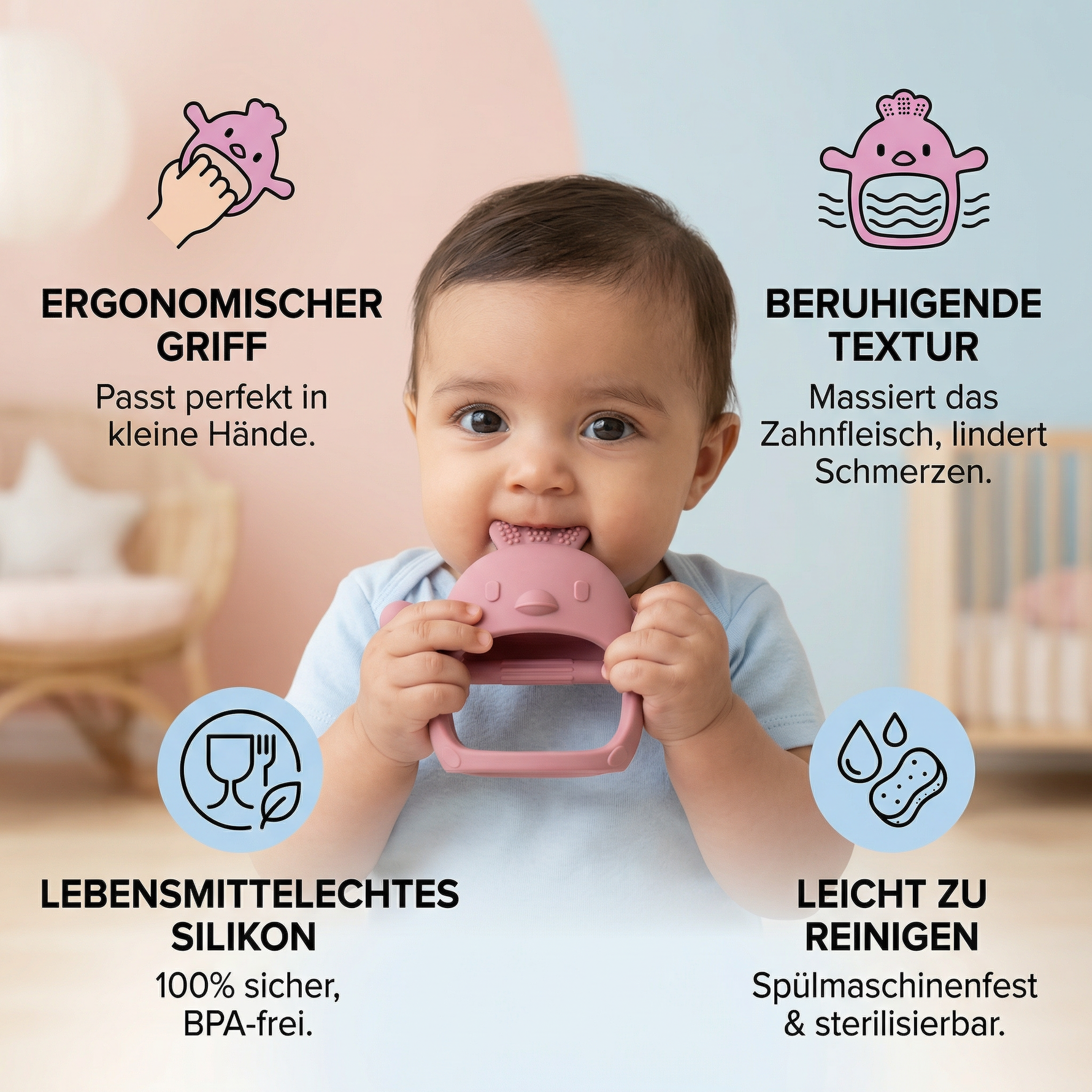 Silikon-Beißring für Babys – Zahnungshilfe aus lebensmittelechtem Material