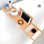 Elegant, Extendable Bamboo Bath Caddy with Wine Glass Holder
