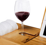 Elegant, Extendable Bamboo Bath Caddy with Wine Glass Holder
