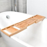 Elegant, Extendable Bamboo Bath Caddy with Wine Glass Holder