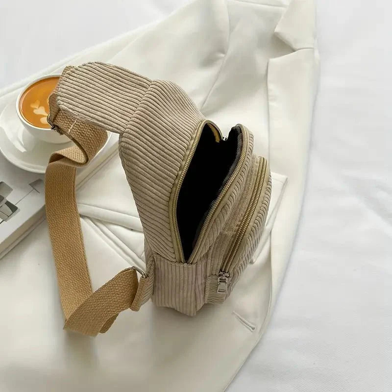 Stylish corduroy shoulder bag with practical compartments