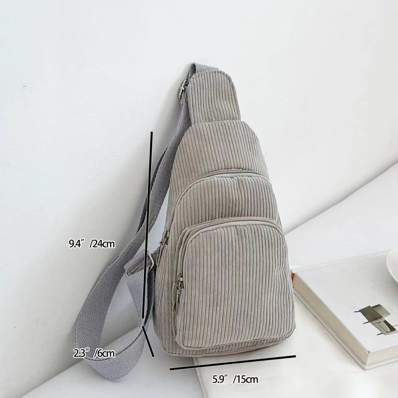 Stylish corduroy shoulder bag with practical compartments