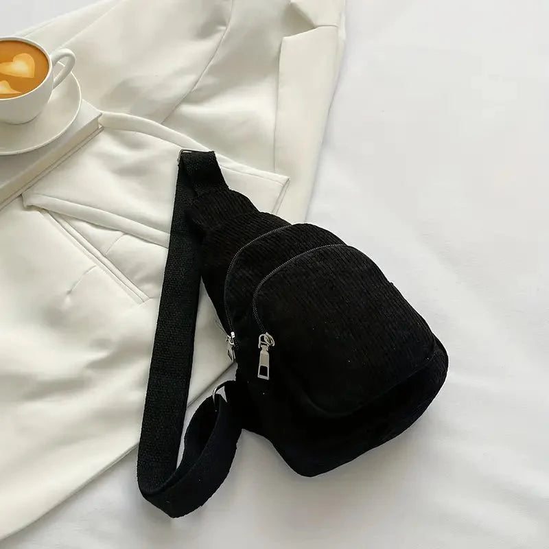 Stylish corduroy shoulder bag with practical compartments