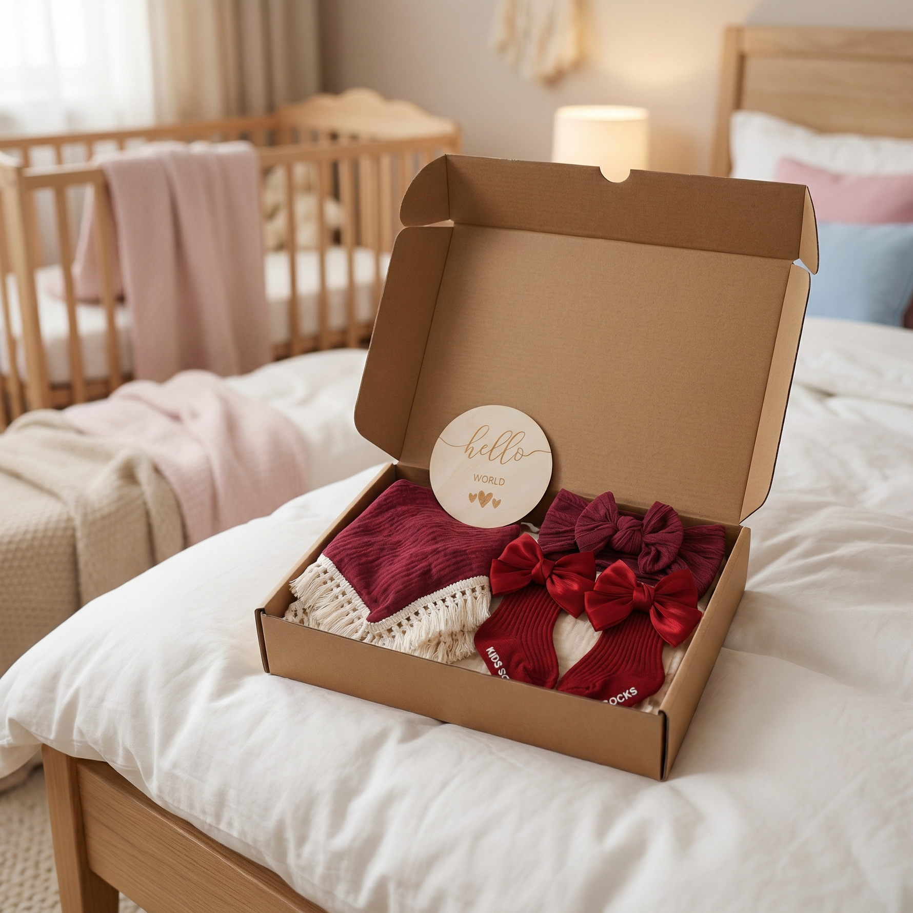 Geschenkset für Babys – Handtuch, Socken oder Haarband & Badebürste