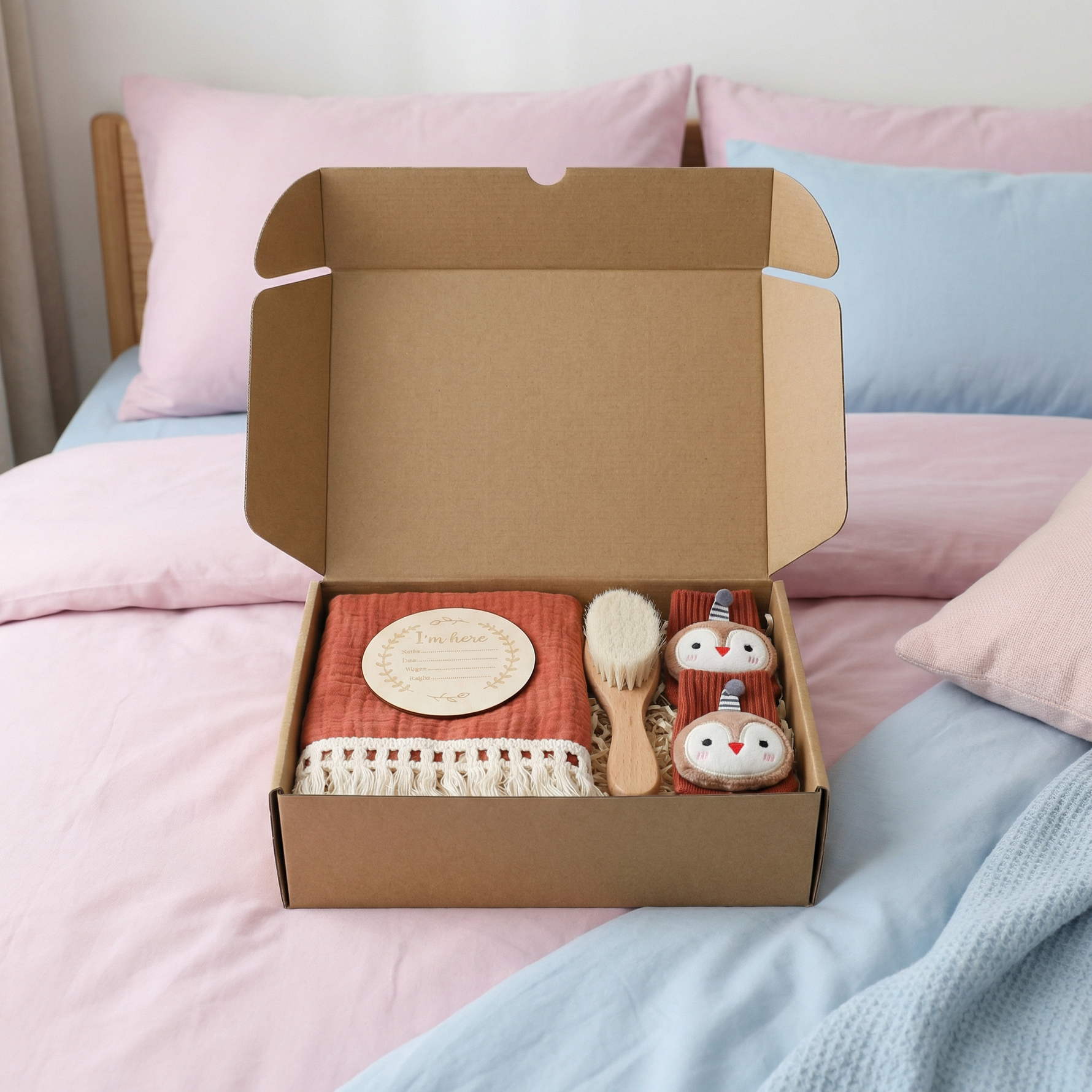 Geschenkset für Babys – Handtuch, Socken oder Haarband & Badebürste