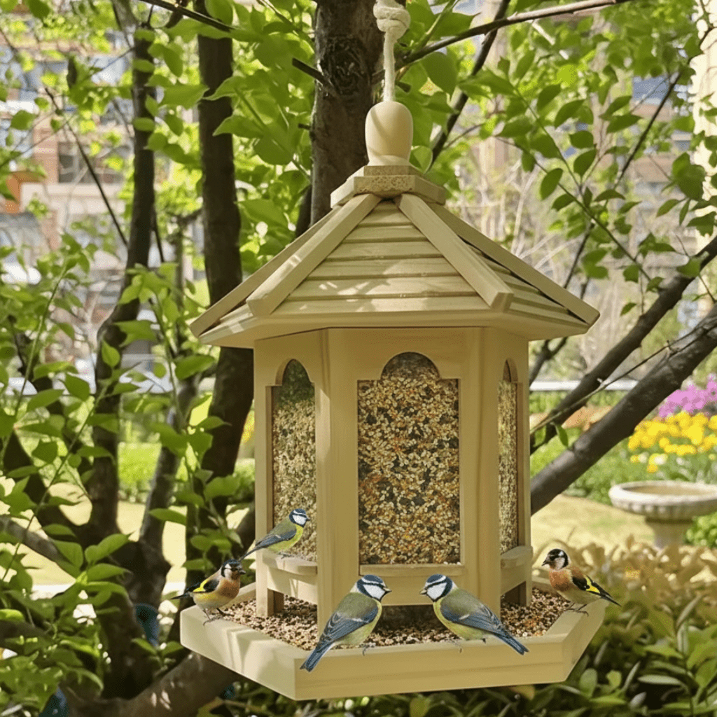 Handcrafted Wooden Birdhouse with Built-in Water Feature