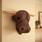 Home Decor Sculpture of Rustic Highland Cow Wall Art