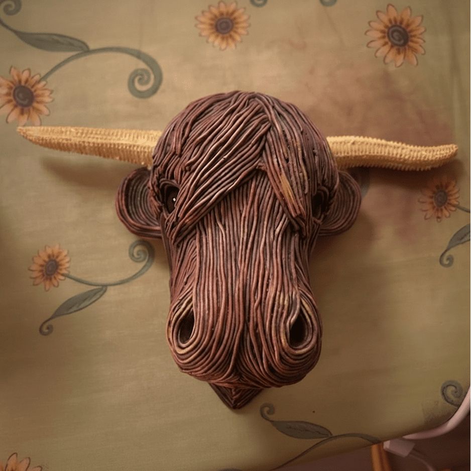 Home Decor Sculpture of Rustic Highland Cow Wall Art