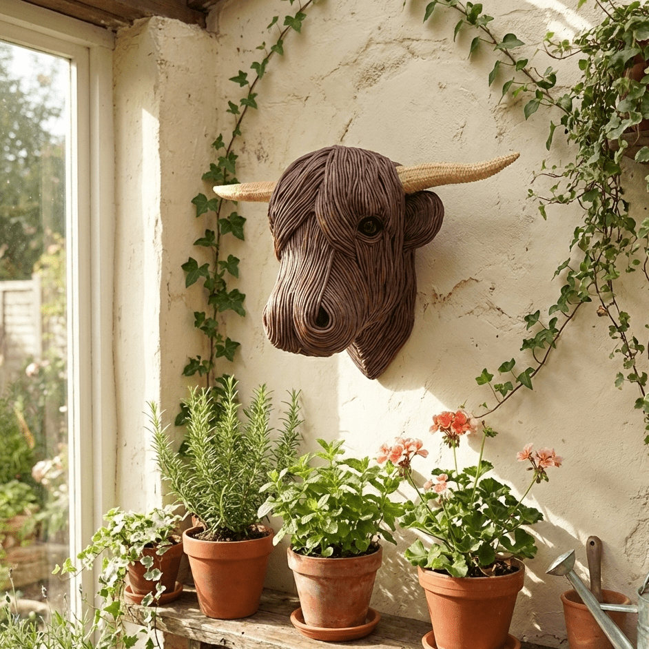 Home Decor Sculpture of Rustic Highland Cow Wall Art