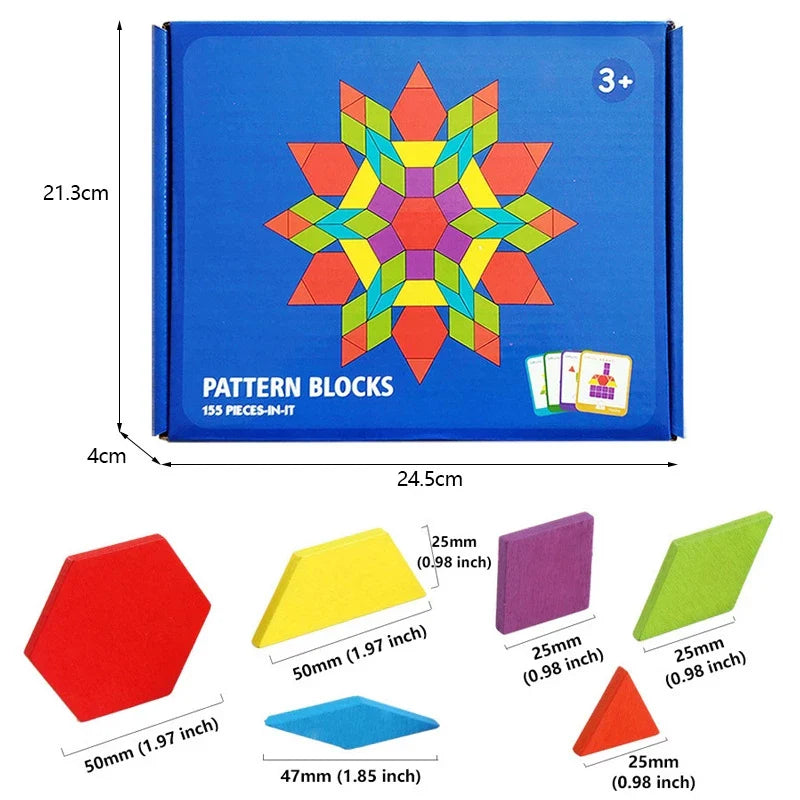 Montessori Puzzle aus Holz – Geometrische Formen für Kinder, 155 Teile