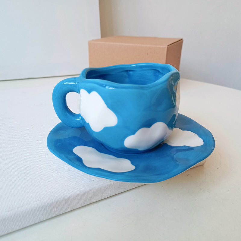 Handbemalte Kaffeetasse aus Keramik mit Untertasse – Teeset