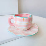 Handbemalte Kaffeetasse aus Keramik mit Untertasse – Teeset