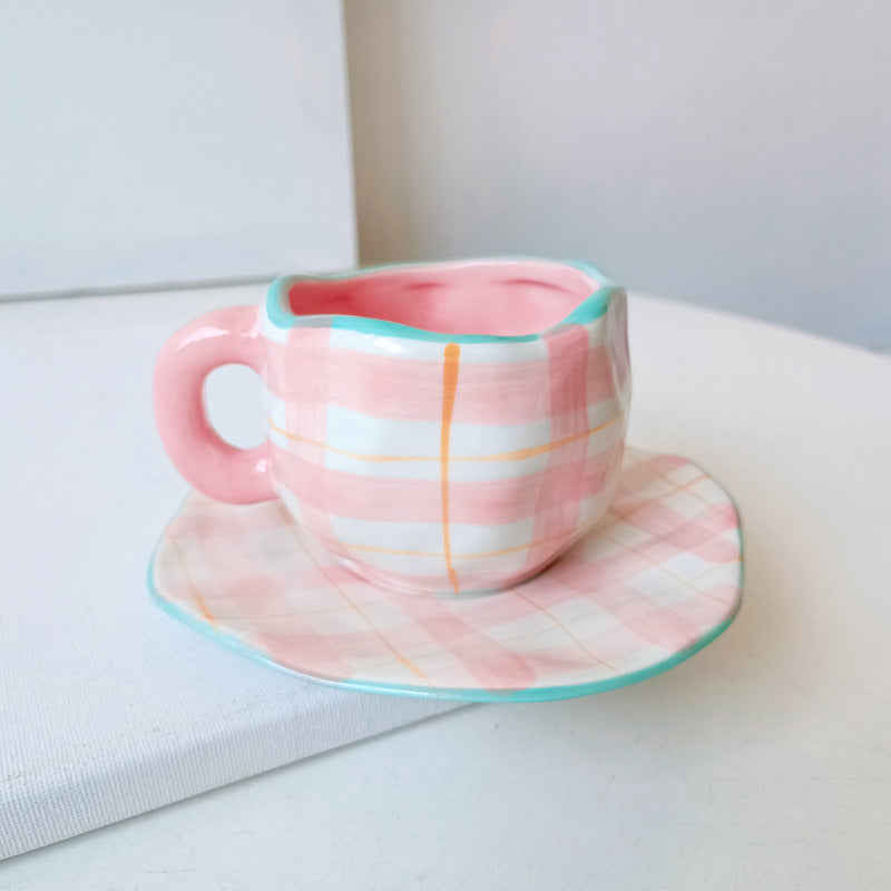 Handbemalte Kaffeetasse aus Keramik mit Untertasse – Teeset