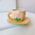 Handbemalte Kaffeetasse aus Keramik mit Untertasse – Teeset