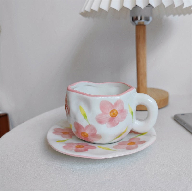 Handbemalte Kaffeetasse aus Keramik mit Untertasse – Teeset