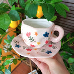 Handbemalte Kaffeetasse aus Keramik mit Untertasse – Teeset