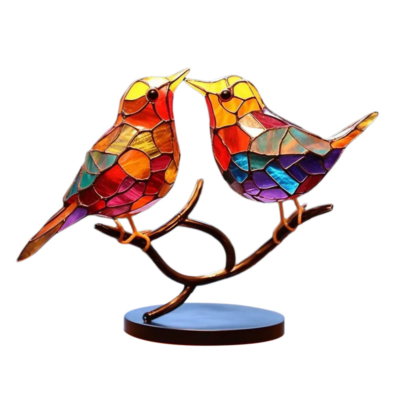Buntglas Ornamente mit Vögeln auf Ästen