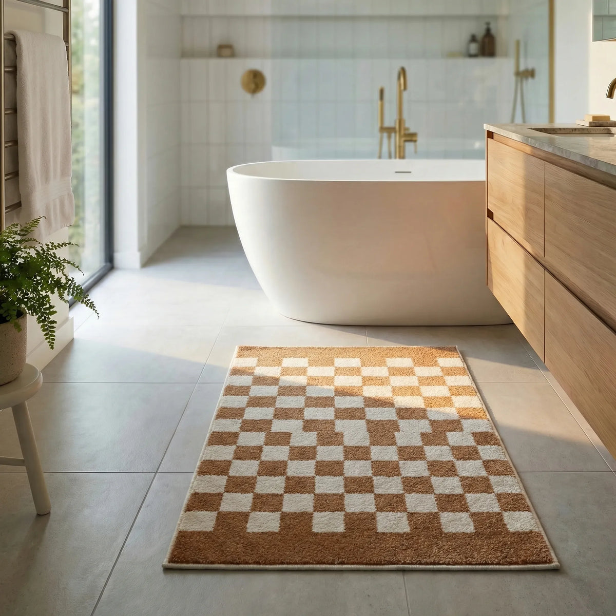 Checkered Bath Mat for Soft Comfort on Floor