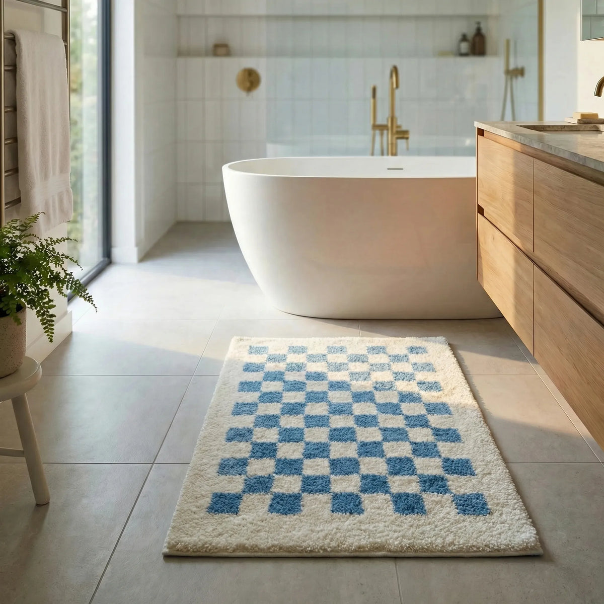 Checkered Bath Mat for Soft Comfort on Floor