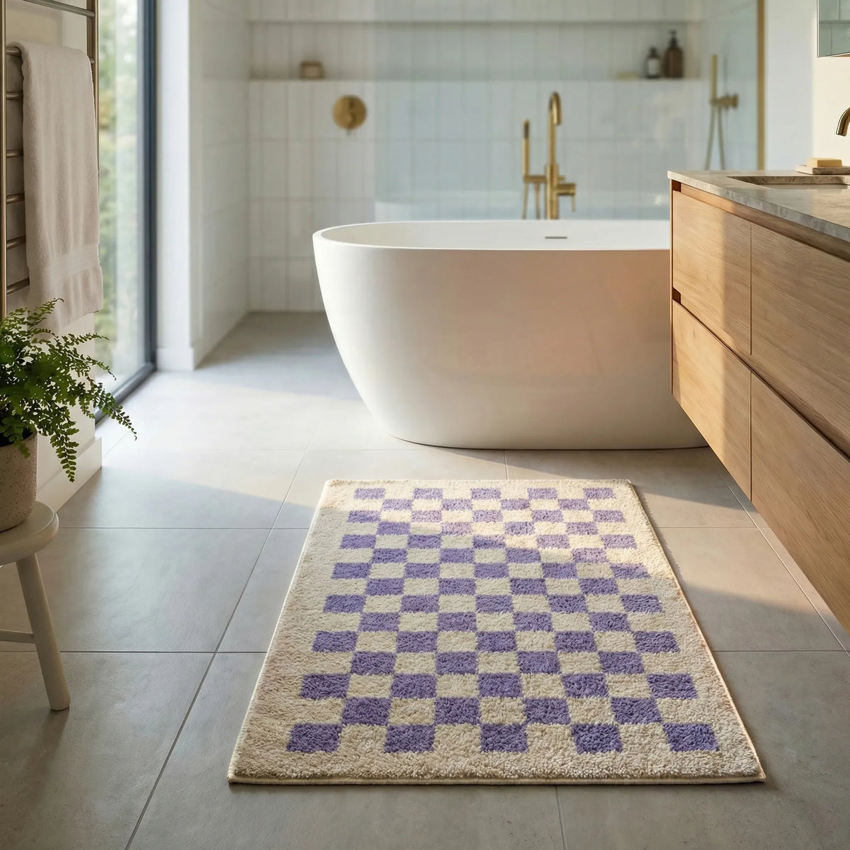 Checkered Bath Mat for Soft Comfort on Floor