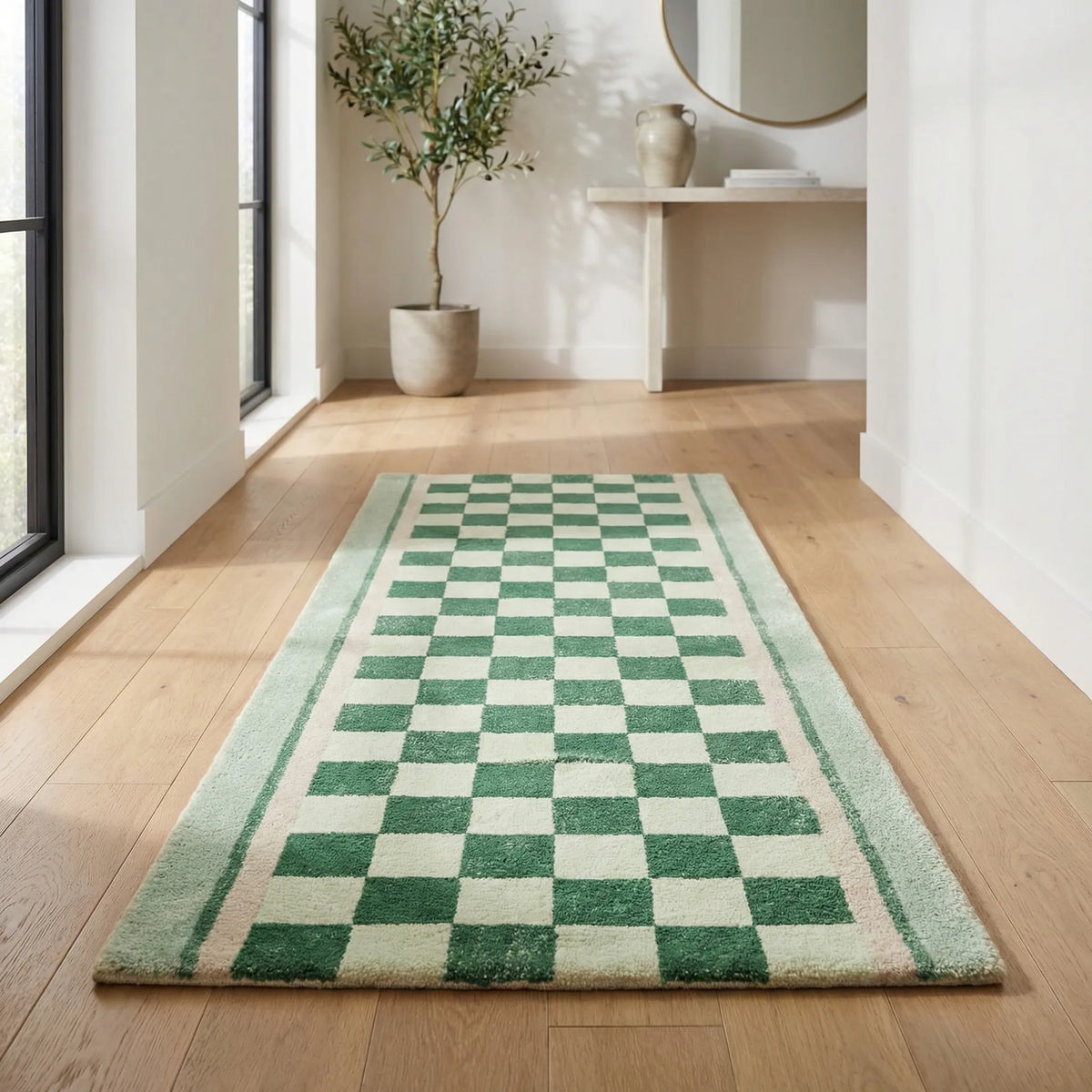 Non-Slip Runner Rug in Checkerboard Pattern - Soft to Walk On