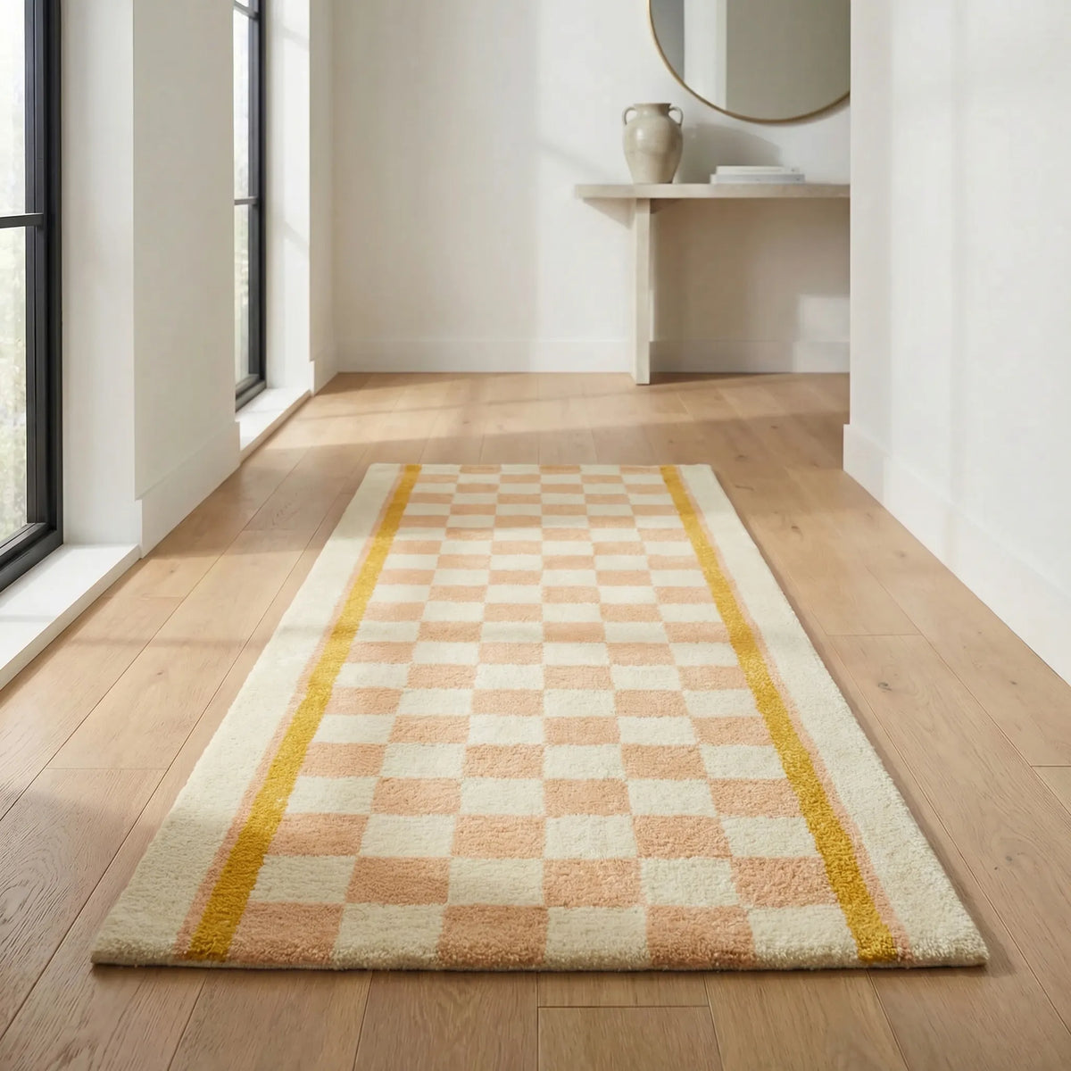 Non-Slip Runner Rug in Checkerboard Pattern - Soft to Walk On