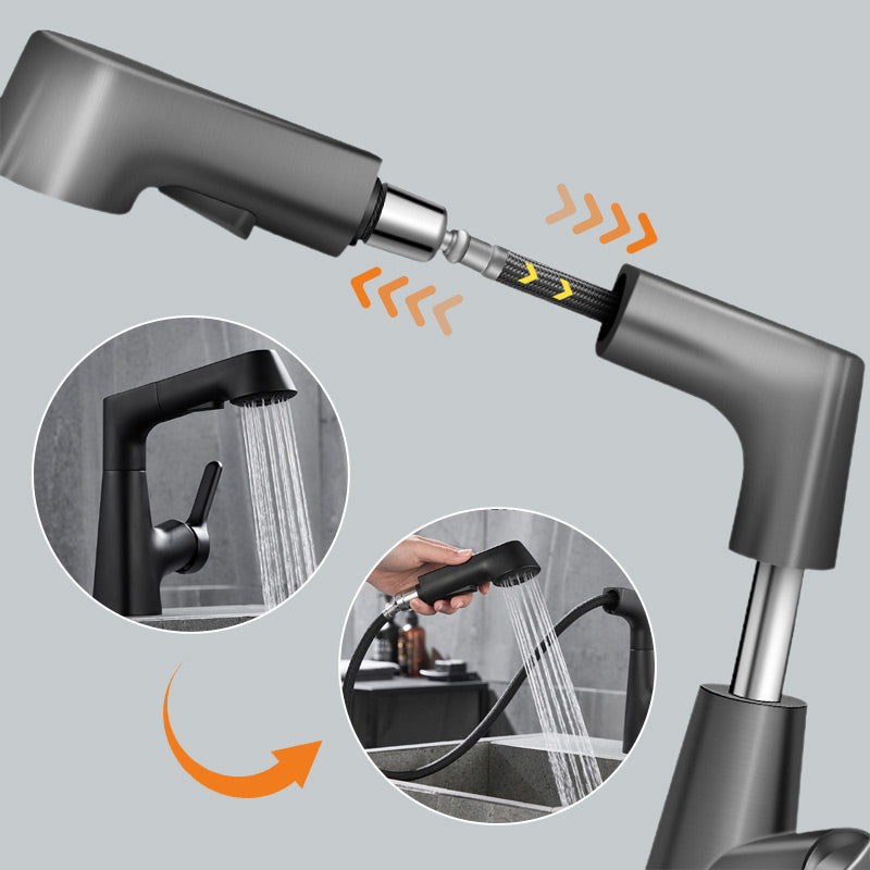 Modern single-hole basin mixer with pull-out spray function