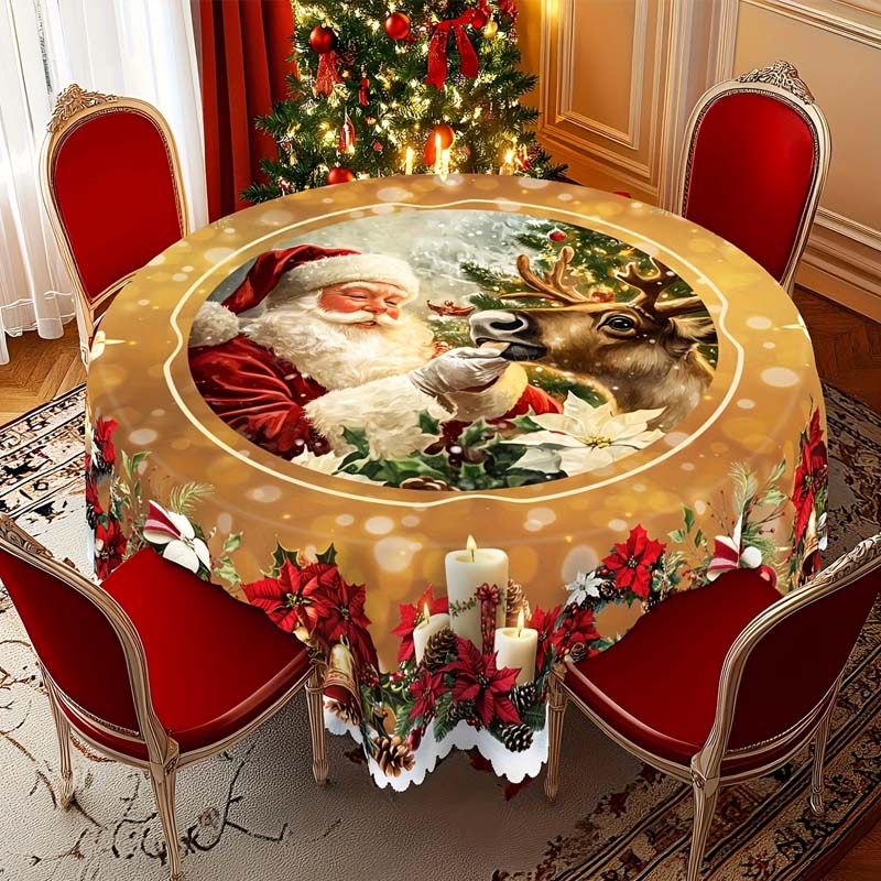 Weihnachtlicher Tischläufer mit Rentieren und Schneemännern – Robuste Polyester-Tischdecke