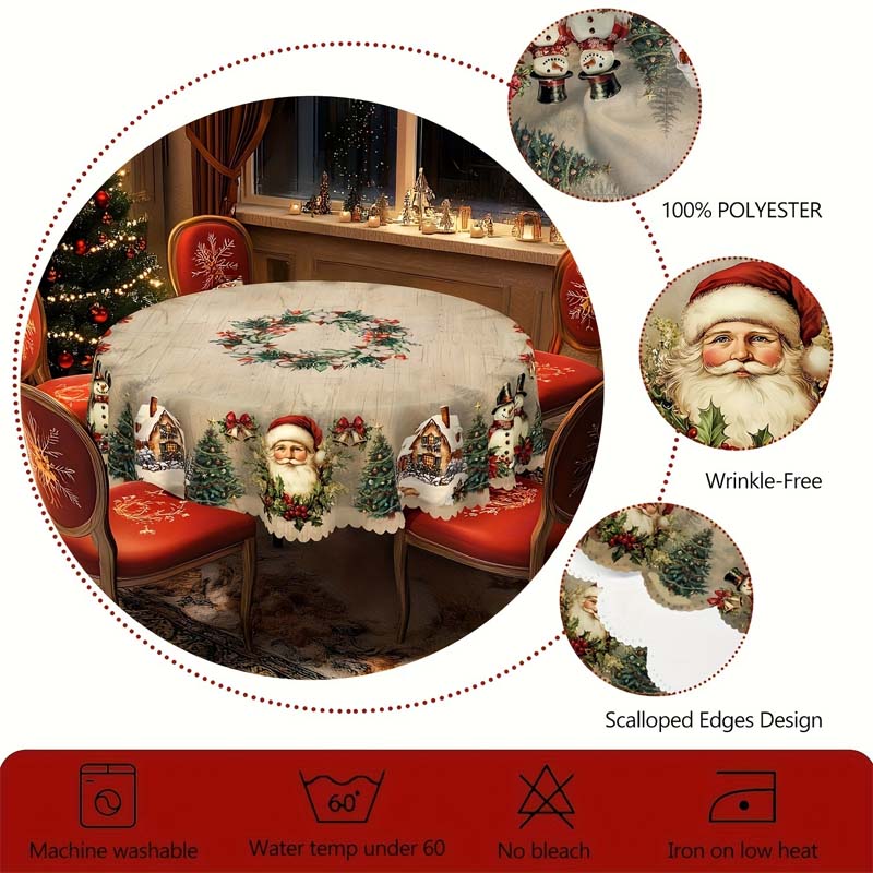 Weihnachtlicher Tischläufer mit Rentieren und Schneemännern – Robuste Polyester-Tischdecke