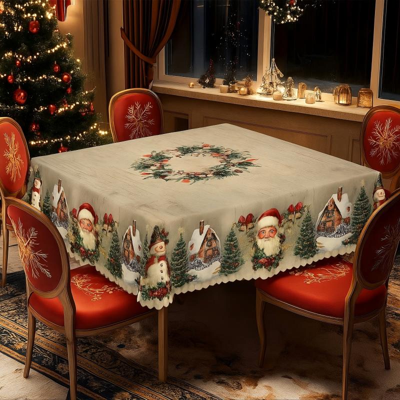 Weihnachtlicher Tischläufer mit Rentieren und Schneemännern – Robuste Polyester-Tischdecke