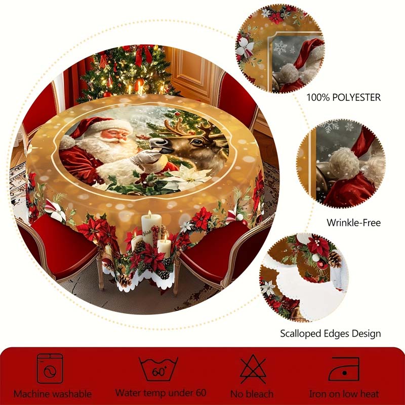 Weihnachtlicher Tischläufer mit Rentieren und Schneemännern – Robuste Polyester-Tischdecke