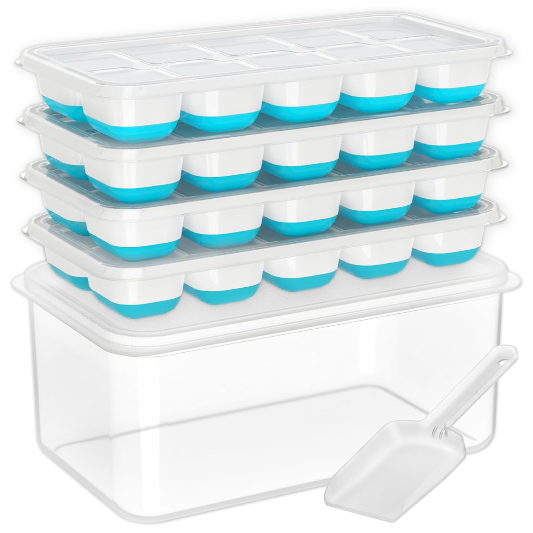 Stackable Silicone Ice Cube Molds for Unisex Use with Storage Container