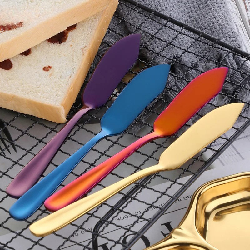 Edelstahl Buttermesser – Bunter Streicher für Dessert, Marmelade und Frischkäse