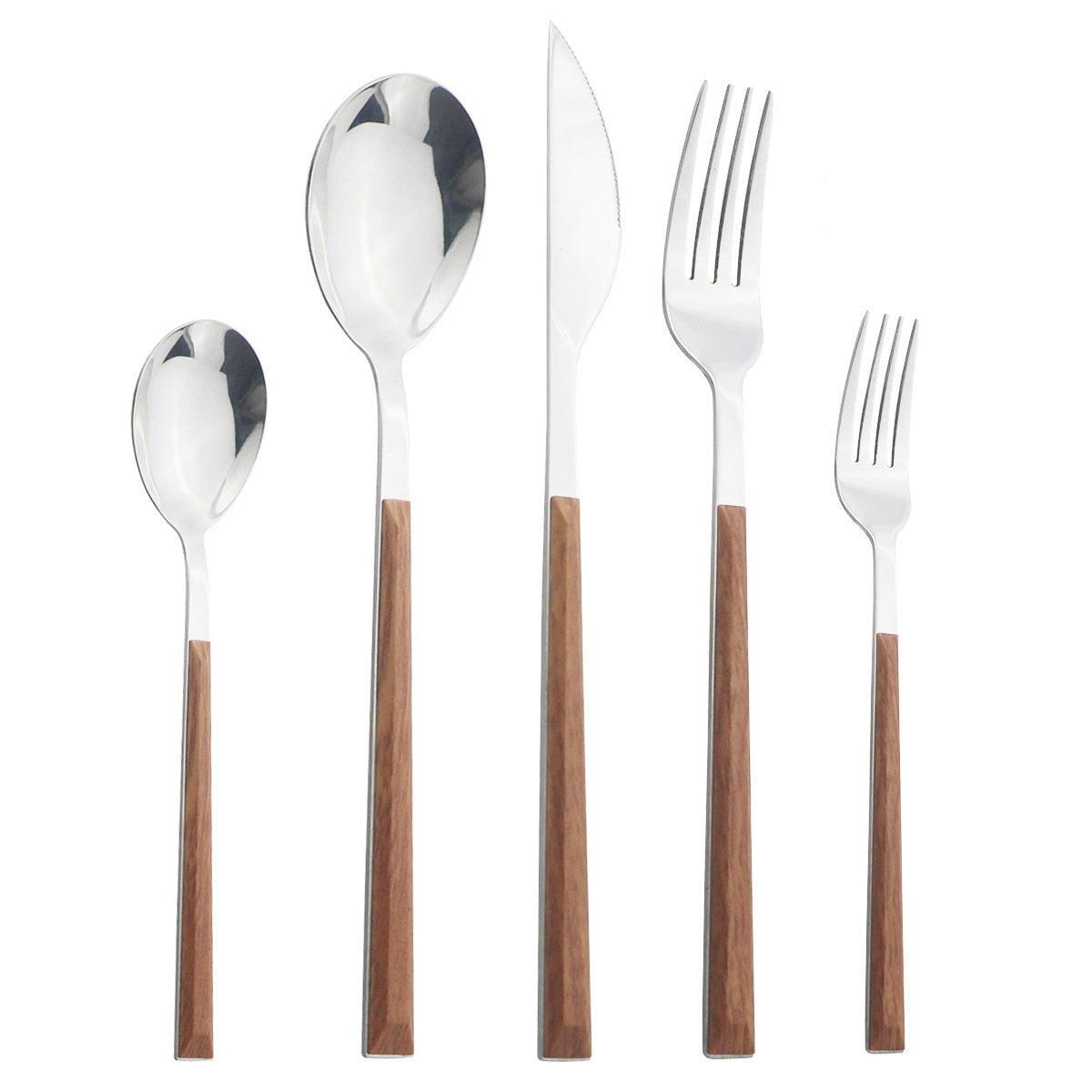 Elegantes Edelstahlbesteckset mit Holz-Marmor-Griff