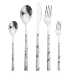 Elegantes Edelstahlbesteckset mit Holz-Marmor-Griff