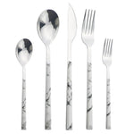 Elegantes Edelstahlbesteckset mit Holz-Marmor-Griff